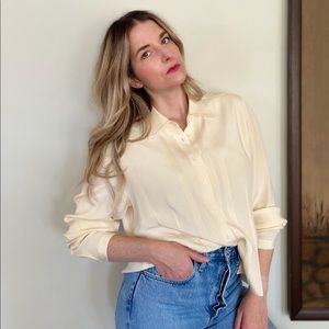 VINTAGE Jones Of NY Cream 100% Silk Blouse